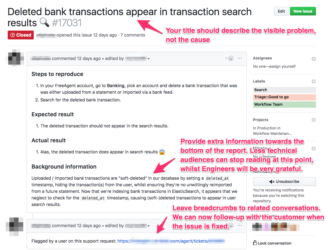 An annotated GitHub issue pulling together all the tips from this article.