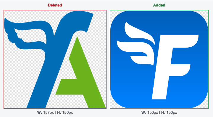 A before and after of the FreeAgent logo as used in the web application